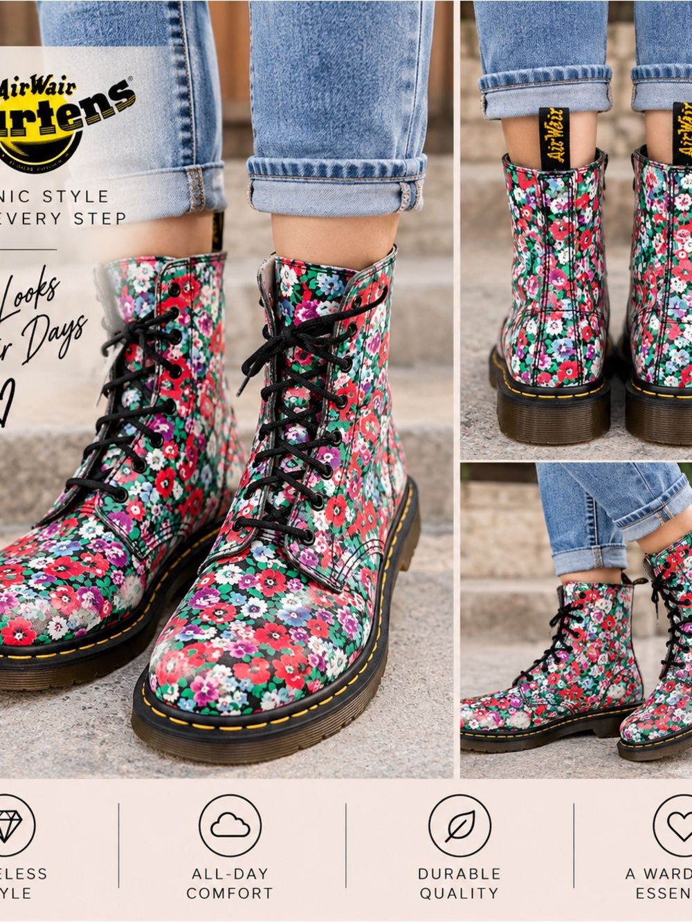 Dr. Martens floral boots size 10